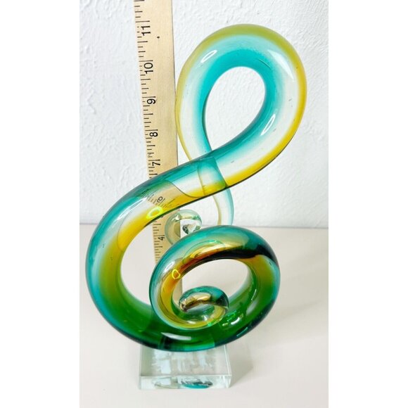 VTG Murano ? Glass Treble Cleft 11" Handblown Decor Blue Green Striped Music EUC - Picture 2 of 8